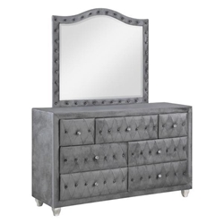 Deanna 7-Drawer Upholstered Dresser with Mirror - Grey 