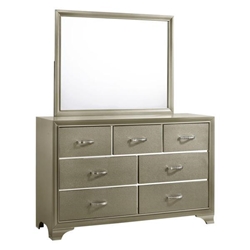 Beaumont 7-Drawer Dresser with Mirror - Champagne Finish Frame - Silvery Handles - Gold 