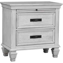 Franco 2-Drawer Nightstand with Pull - Out Tray - Distressed White Finish Legs - Ivory 