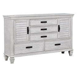 Franco 5-Drawer Dresser Distressed White - Ivory 