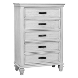 Franco 5-Drawer Bedroom Chest - Distressed White - Ivory 