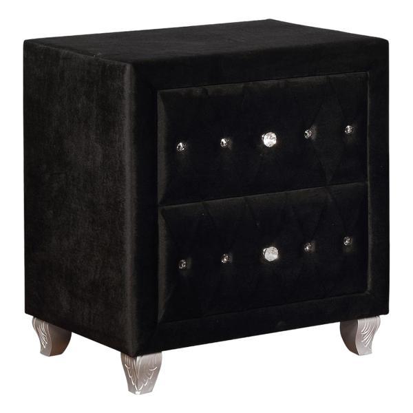 Deanna Upholstered 2-Drawer Nightstand - Black 