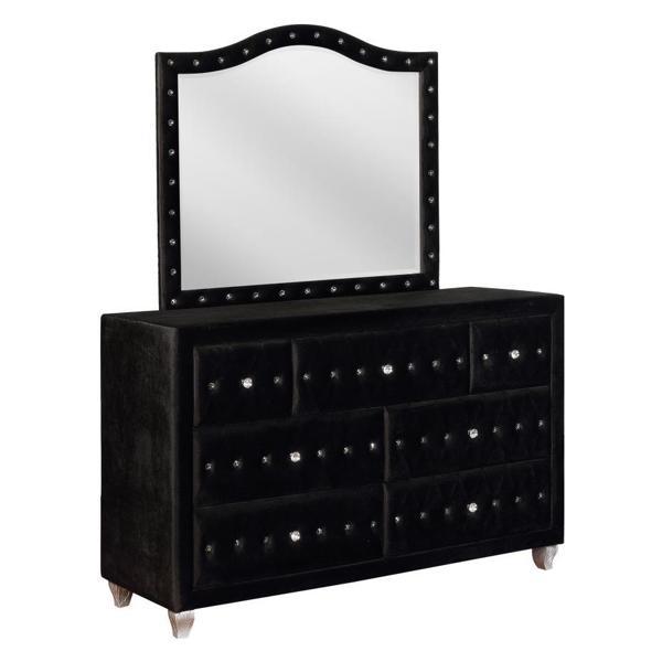 Deanna 7-Drawer Upholstered Dresser with Mirror - Black 