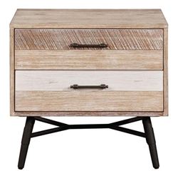 Marlow 2-Drawer Nightstand with Charging Access - Rough Sawn Multi Brown Finish Top and Matte Black Metal Legs 