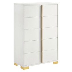 Marceline 5-Drawer Bedroom Chest - White - Gold Finish Metal Accents 