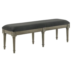 Alderwood Fabric Upholstered Bench - French Grey - Charcoal Grey Velvet - Brown 