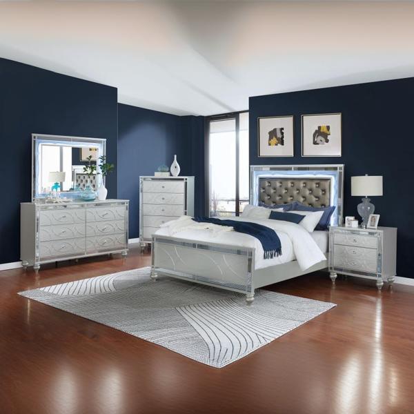 Gunnison California King Bedroom Set - Silver Metallic - 5-Piece 