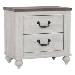 Stillwood 2-Drawer Nightstand with Ash Brown Top and Vintage Linen Finish - Matte Antique Bronze Accents - Grey 