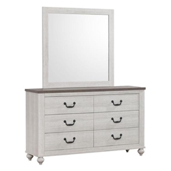 Stillwood 6-Drawer Dresser with Mirror - Vintage Linen Finish Frame - Ash Brown Top - Grey 