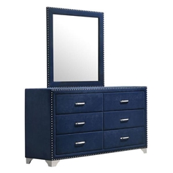 Melody 6-Drawer Upholstered Dresser with Mirror - Pacific Blue 