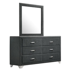 Melody 6-Drawer Upholstered Dresser with Mirror - Grey 