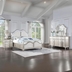 Evangeline Queen Bedroom Set - Silver Oak Finish Bed - Ivory Upholstery - 4-Piece