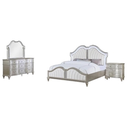 Evangeline Eastern King Bedroom Set - Silver Oak Finish - Ivory Fabric - 4-Piece 