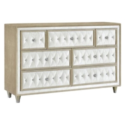 Antonella 7-Drawer Upholstered Dresser - Ivory and Camel 