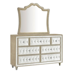 Antonella 7-Drawer Upholstered Dresser with Mirror - Ivory - Beige 