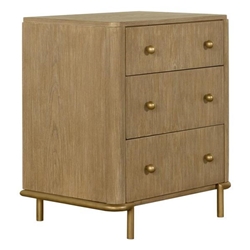 Arini 3-Drawer Nightstand - Sand Wash Finish Top - Aged Brass Accents - Brown 