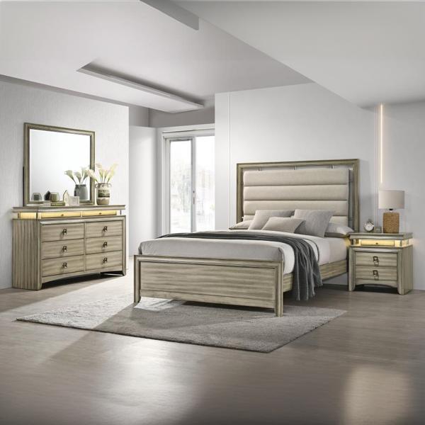 Giselle California King Bedroom Set - Rustic Beige - Brown - 4-Piece 