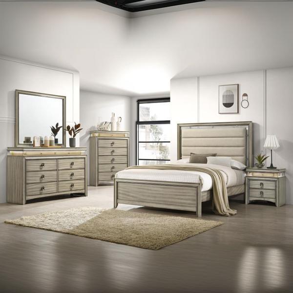 Giselle California King Bedroom Set - Rustic Beige - Brown - 5-Piece 