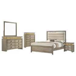 Giselle Queen Bedroom Set - Rustic Beige - Brown - 5-Piece 