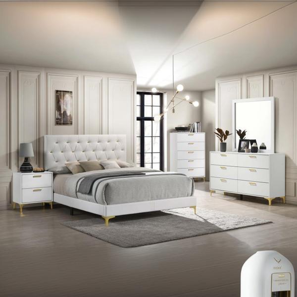 Kendall Eastern King Bedroom Set - White - Gold Accents - 5-Piece 