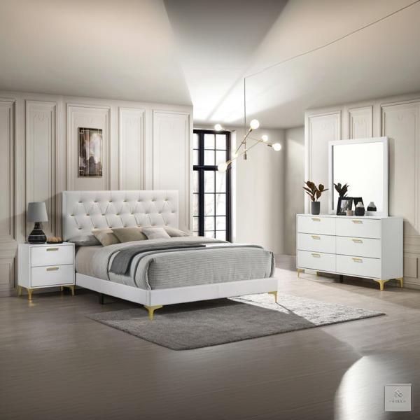 Kendall Queen Bedroom Set - White - Gold Accents - 4-Piece 