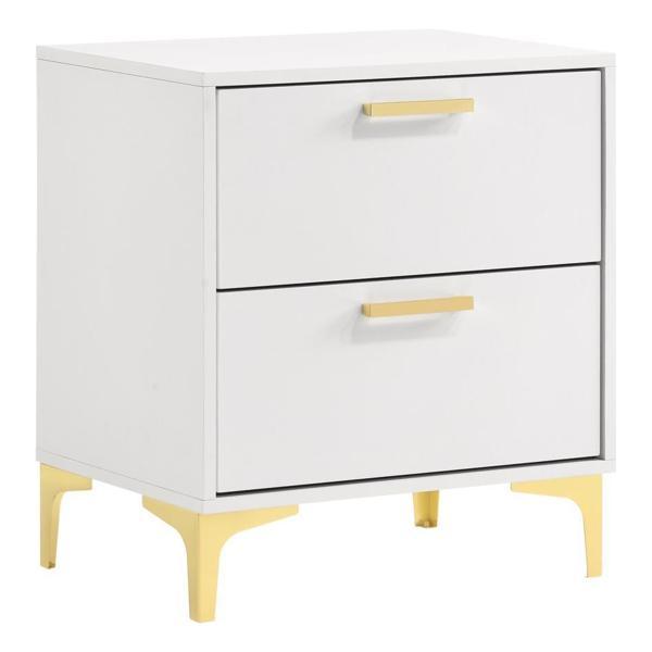 Kendall 2-Drawer Nightstand - White - Gold Accents 