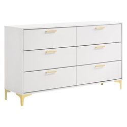 Kendall 6-Drawer Dresser - White - Gold Finished Drawer Pulls 