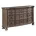 Emmett 9-Drawer Dresser Walnut - Walnut Finish Frame - Antique Black Copper Knobs and Hanging Pulls - Brown