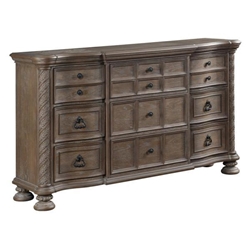 Emmett 9-Drawer Dresser Walnut - Walnut Finish Frame - Antique Black Copper Knobs and Hanging Pulls - Brown 