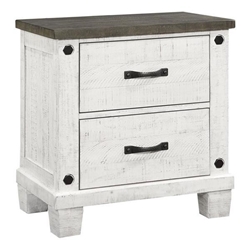 Lilith 2-Drawer Nightstand with Distressed White Finish and Dark Gunmetal Handles 