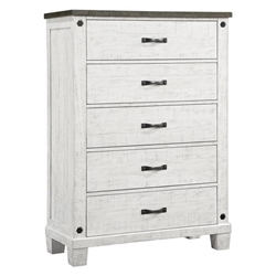 Lilith 5-Drawer Bedroom Chest - Distressed White with Gray Top 