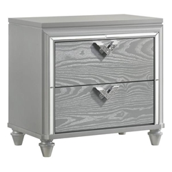 Veronica 2-Drawer Nightstand - Light Silver Finish - Wood Grain Accents 