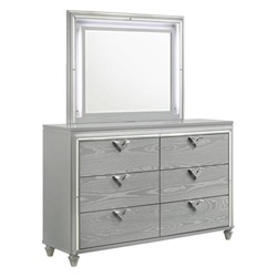 Veronica 6-Drawer Dresser with Mirror - Light Silver Finish 