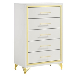 Lucia 5-Drawer Bedroom Chest of Drawers - White - Gold Trim 