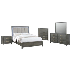 Kieran Eastern King Bedroom Set Grey - Grey Fabric - 5-Piece 