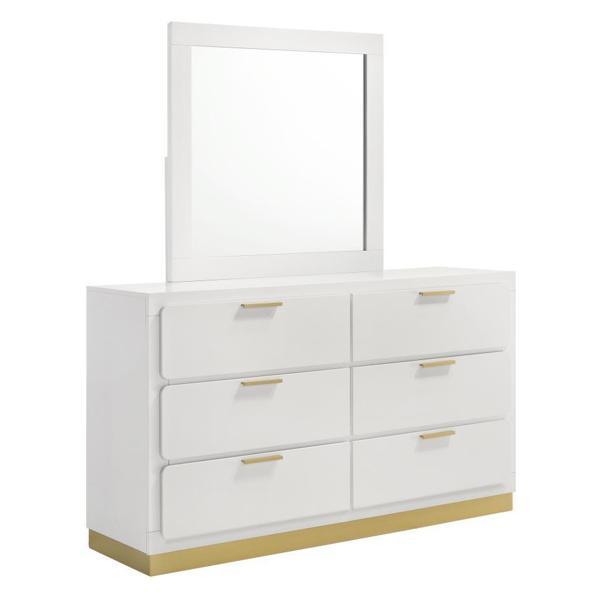 Caraway 6-Drawer Dresser with Mirror - White 