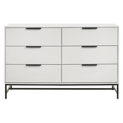 Sonora 6-Drawer Bedroom Dresser - White - Black Finish Bar Pulls and Metal Base 