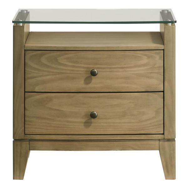 Granada 2-Drawer Glass Top Nightstand - Natural Pine - Brown 