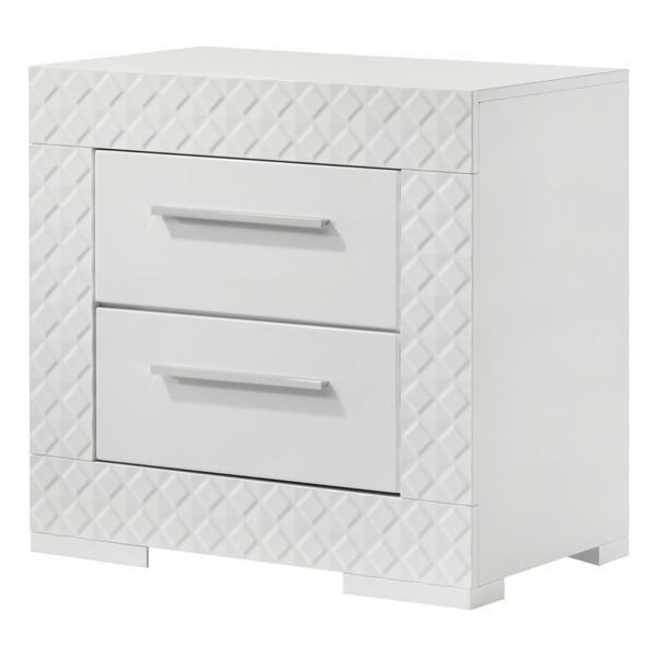 Ives 2-Drawer Nightstand Bedside Table - White High Gloss 