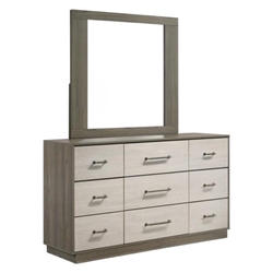 Fenwick 9-Drawer Dresser with Mirror - Grey Oak - Almond Finish Frame 