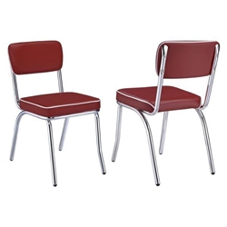 Retro Upholstered Dining Side Chair - Red - Set of 2 