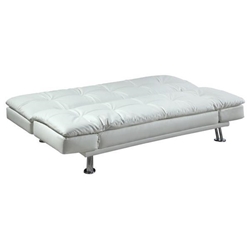 Dilleston Upholstered Tufted Convertible Sofa Bed - White Leatherette - Metal Legs 