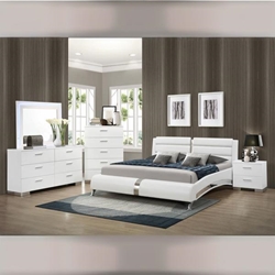 Jeremaine Queen Bedroom Set - White - 5-Piece - LED Lighted Mirror 