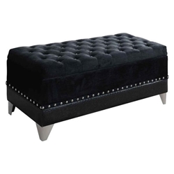 Barzini Velvet Upholstered Tufted Storage Bench - Black 