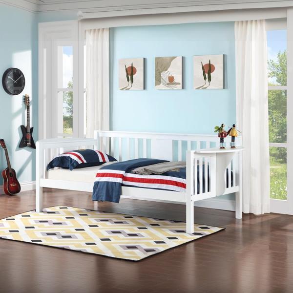 Bethany Wood Twin Daybed with Drop - down Tables - White 