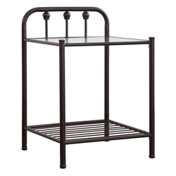 Livingston Metal 1-Shelf Nightstand - Dark Bronze Finish Frame - Clear Tempered Glass Top - Brown 