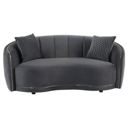 Brookside Loveseat - Dark Grey Velvet - Gold Trim 