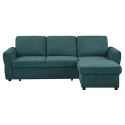 Samantha Upholstered Storage Sleeper Sectional Sofa - Teal Blue Fabric - Pine Wood Frame 