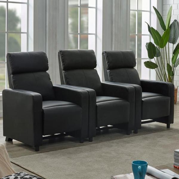 Toohey Recliner Living Room Set - Black Leatherette - 3-Piece 