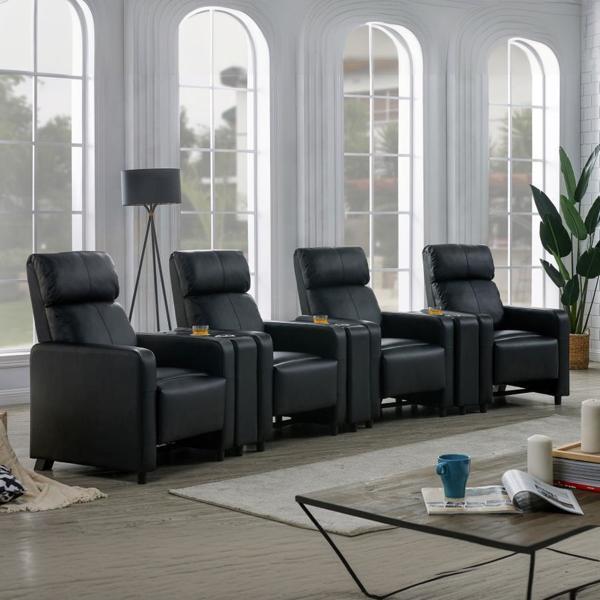 Toohey Home Theater Recliner Set - Black Leatherette - 7-Piece 